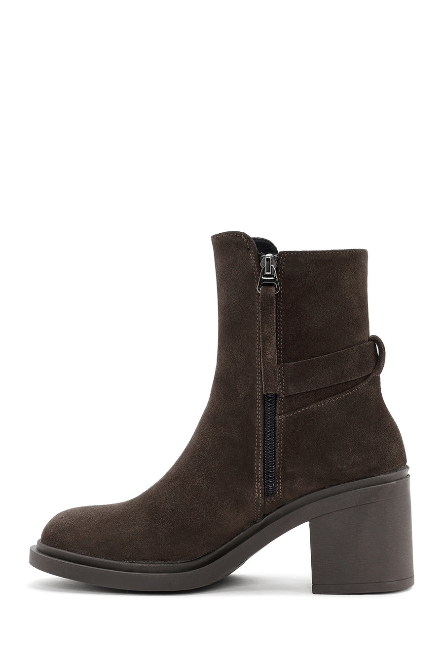 Women's Brown Heeled Zippered Suede Leather Boots