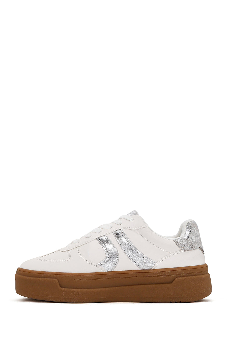 Women's White Lace-Up Thick Soled Sneaker