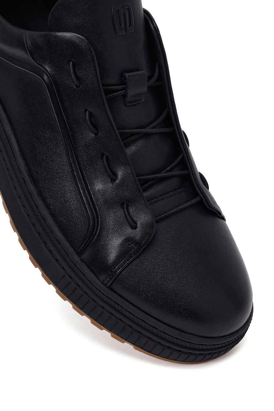 Erkek Siyah Bağcıklı Deri Sneaker