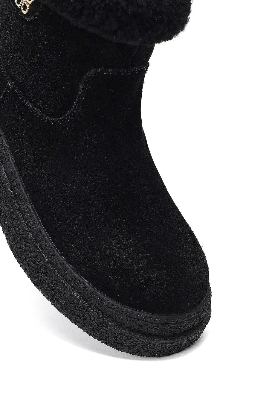 Woman Black Zip Closure Thick-Soled Suede Teddy Boots