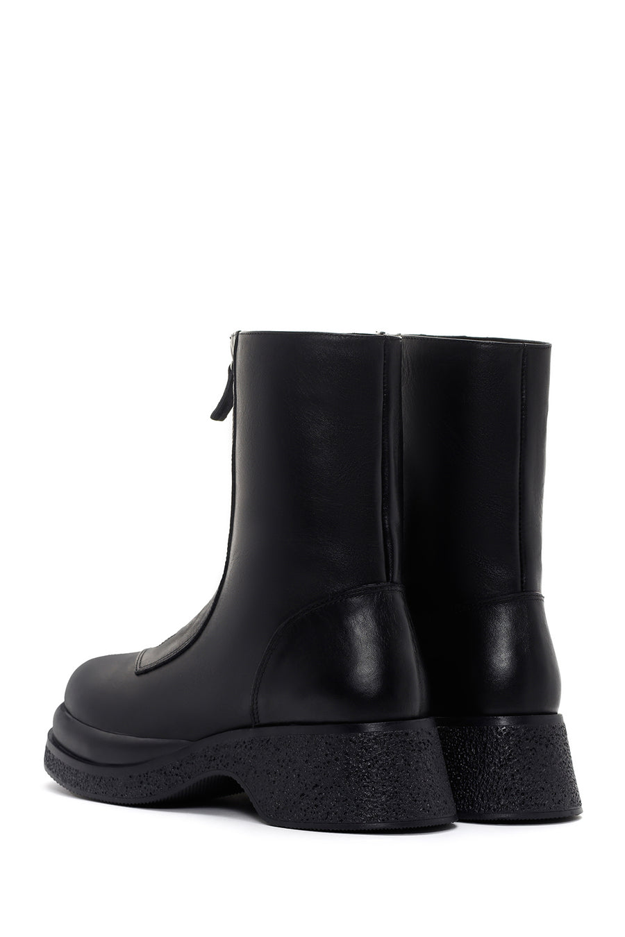 Women's Black Thick Soled Zippered Leather Classic Boots