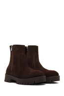 Woman Brown Double Zip Closure Suede Boots | Derimod