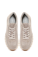Women's Beige Lace-Up Suede Leather Sneaker | Derimod