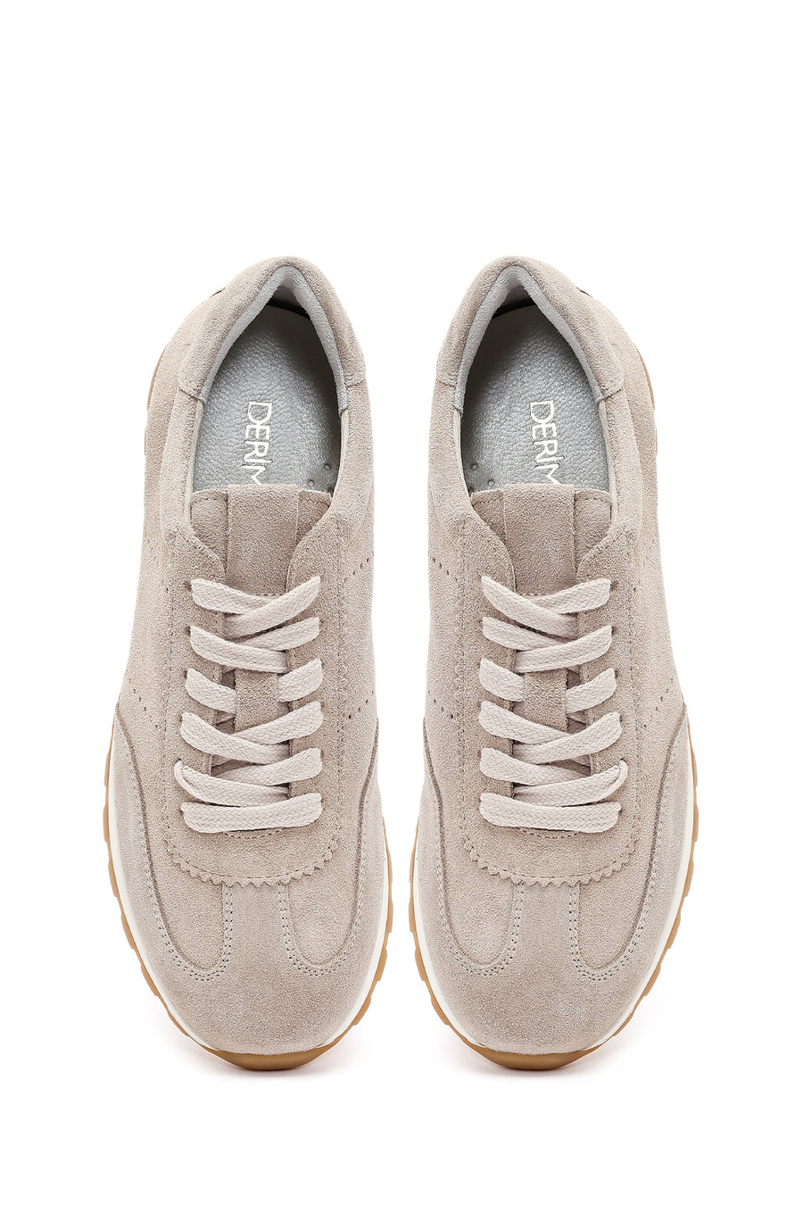 Women's Beige Lace-Up Suede Leather Sneaker
