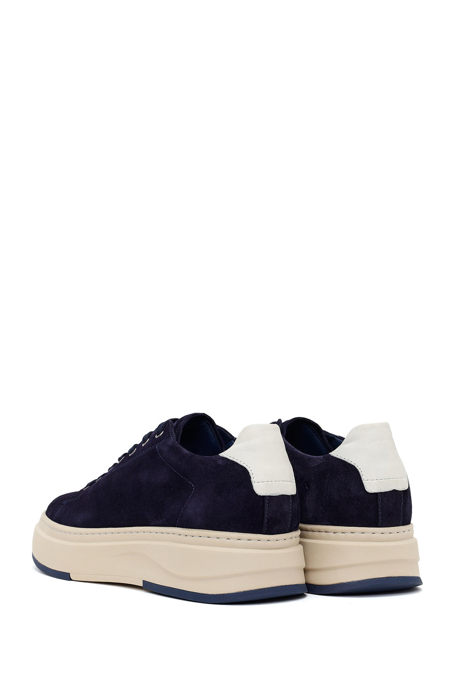 Erkek Lacivert Bağcıklı Kalın Tabanlı Süet Deri Sneaker