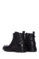Male Black Zip Closure Thick-Soled Leather Combat Boots | Derimod