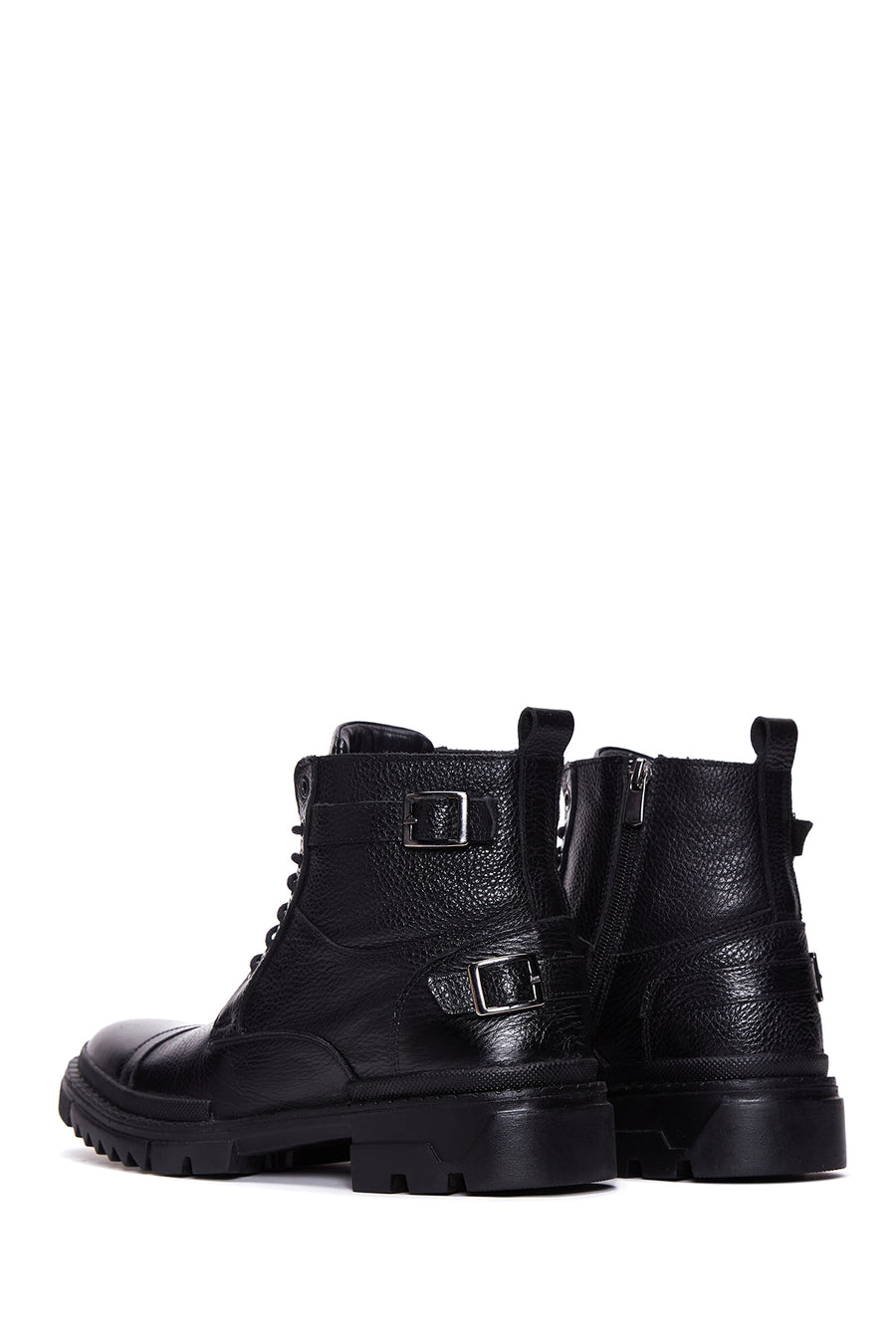 Male Black Zip Closure Thick-Soled Leather Combat Boots