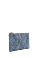 Women's Blue Long Chain Strap Jean Fabric Clutch Bag | Derimod