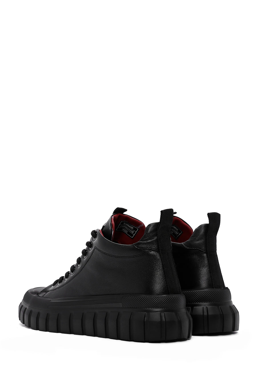 Erkek Siyah Kalın Tabanlı Deri Blekli Sneaker Bot