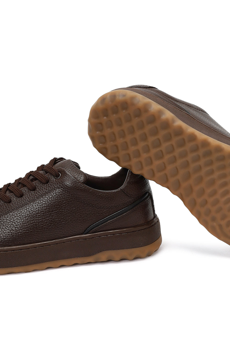Erkek Kahverengi Bağcıklı Deri Sneaker