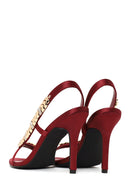Woman Burgundy Embellished High Stiletto-Heel Sandal | Derimod