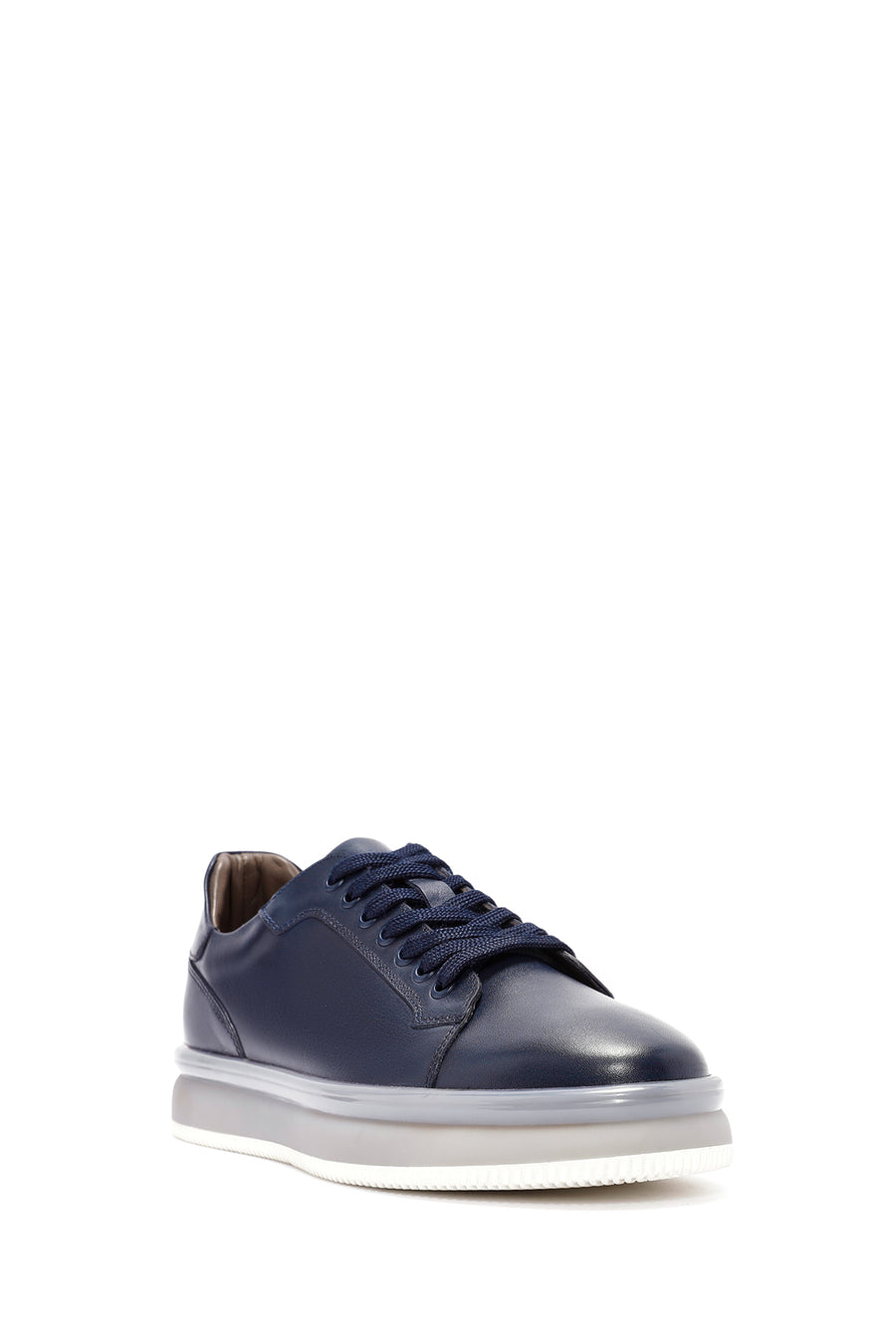 Erkek Lacivert Bağcıklı Deri Sneaker