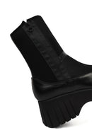 Women's Black Zippered Thick-Sole Leather Boots | Derimod