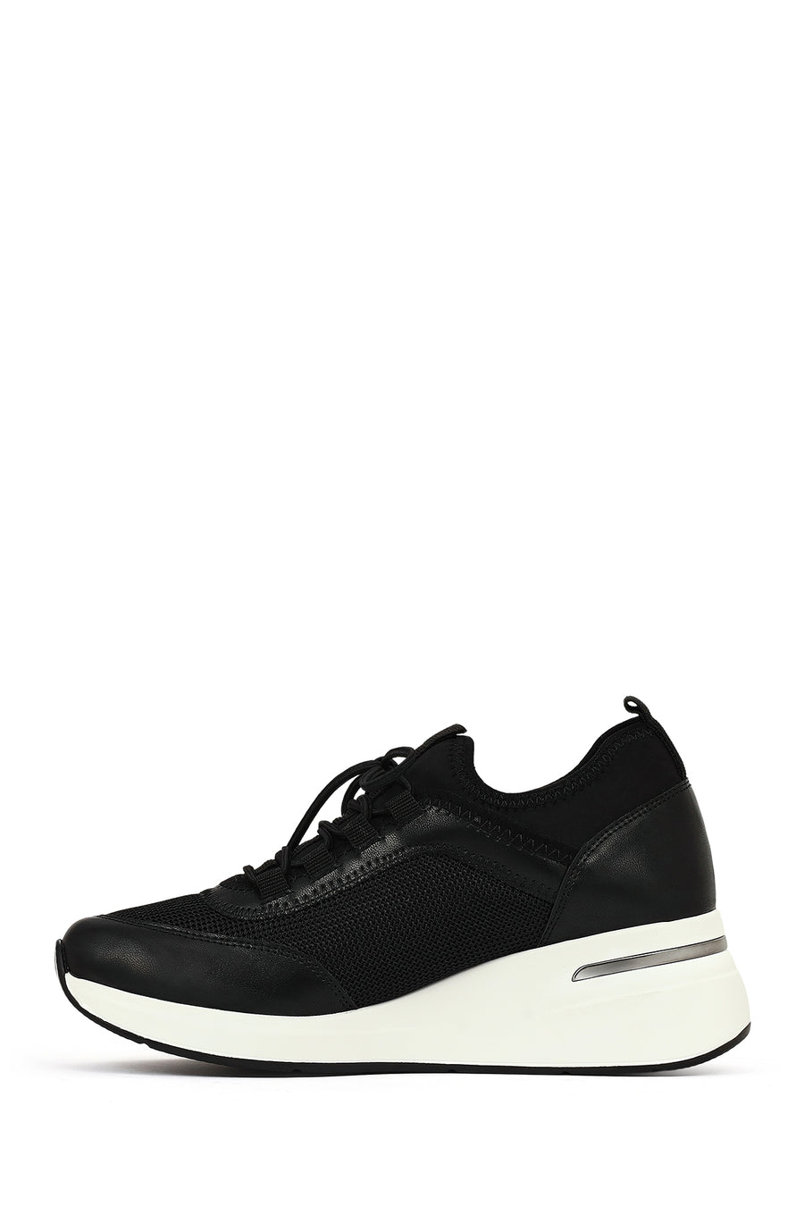 Women's Black Lace-Up Wedge Heel Sneakers