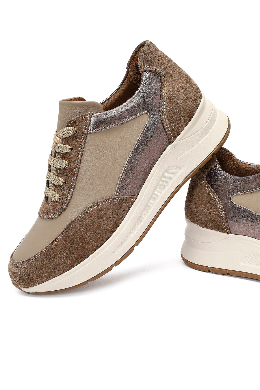 Women's Mink Lace-Up Wedge Heel Leather Sneaker