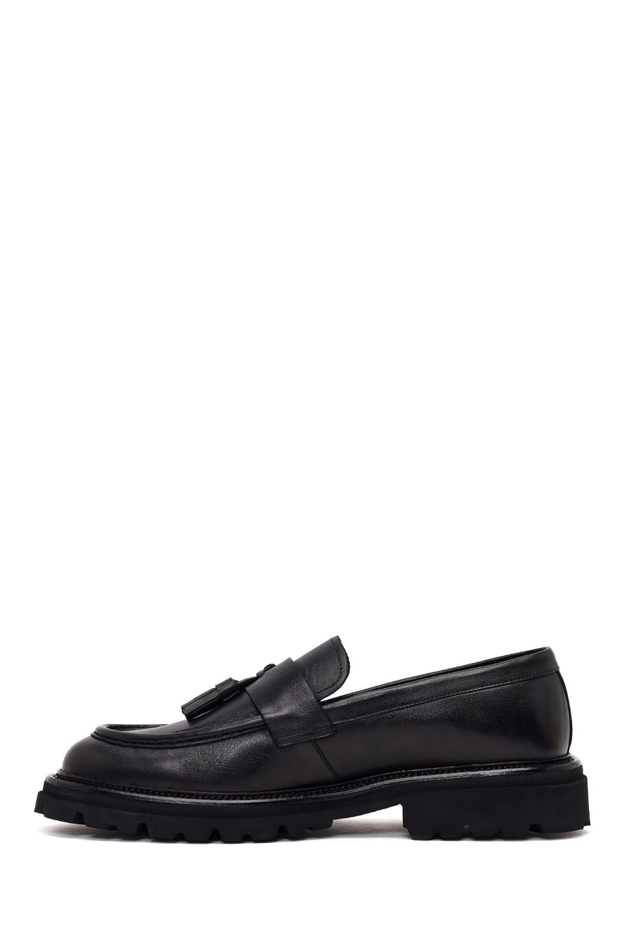 Erkek Siyah Püsküllü Deri Casual Loafer