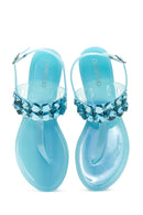 Women's Blue Jelly Transparent Stone Flip Flops Sandals | Derimod