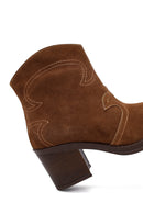 Woman Tan Suede Chunky Heel Leather Cowboy Boots | Derimod