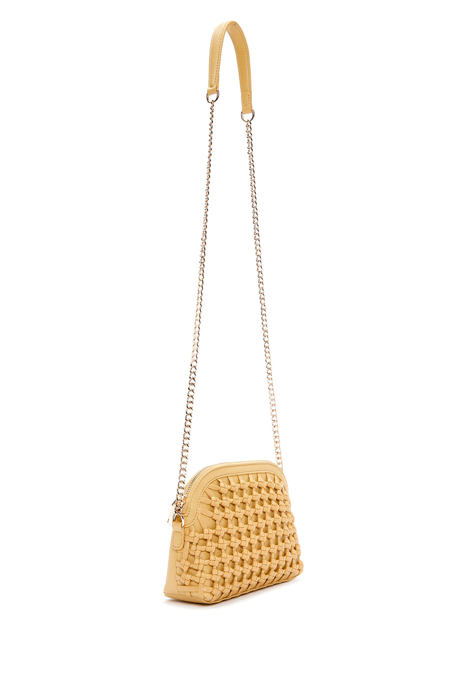 Women's Yellow Long Chain Strap Knitted Crossbody Bag