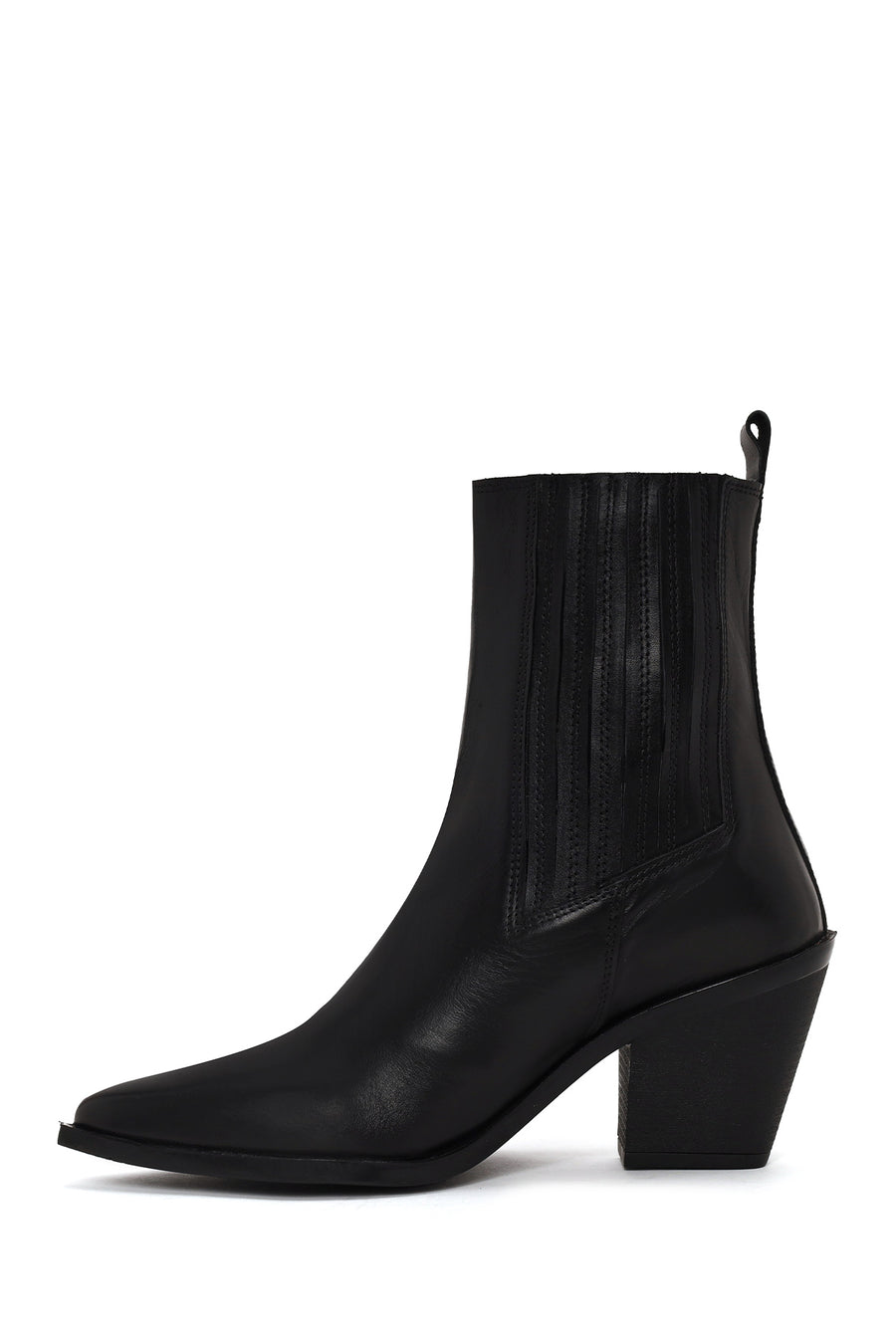 Woman Black Chunky-Heel Leather Cowboy Boots