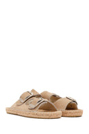 Women's Beige Buckled Suede Leather Espadrille Slippers | Derimod
