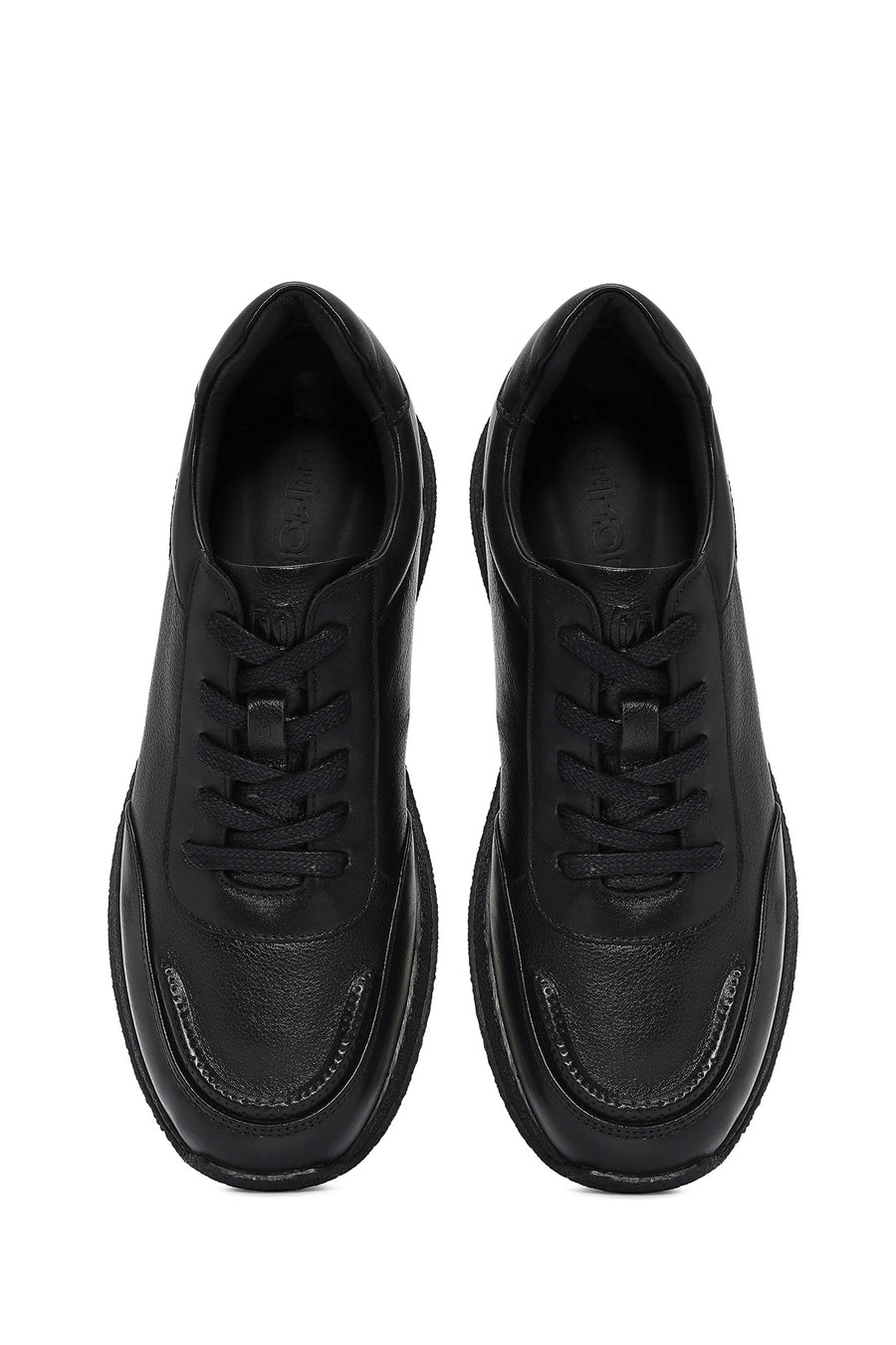 Erkek Siyah Bağcıklı Deri Sneaker