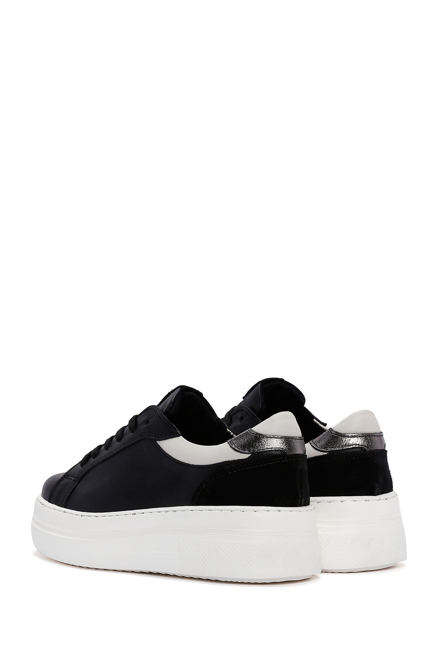 Women's Black Lace-Up High Heel Leather Sneakers