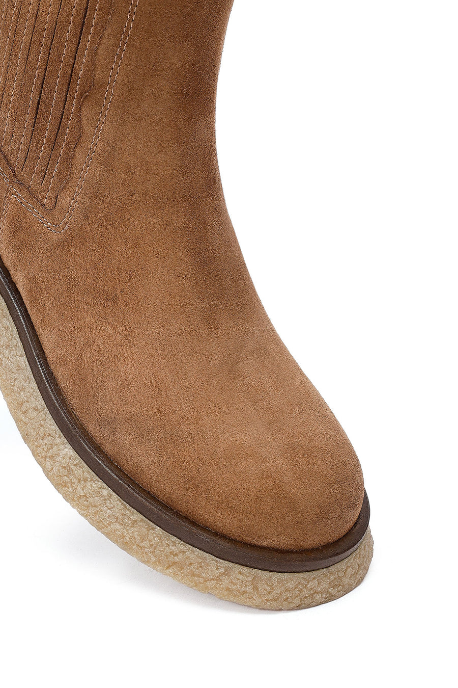 Women's Camel Thick-Soled Suede Leather Chelsea Boot