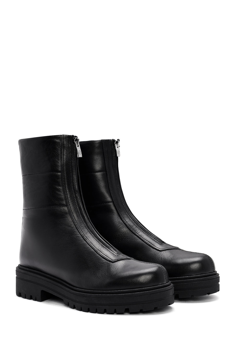 Woman Black Front Zipper Leather Boat