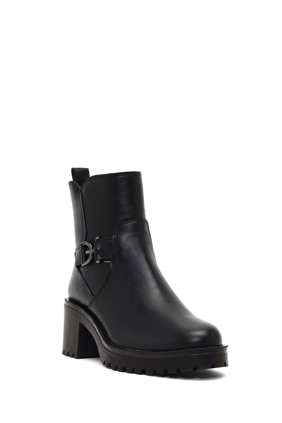 Women's Black Zippered Thick Heeled Boots
