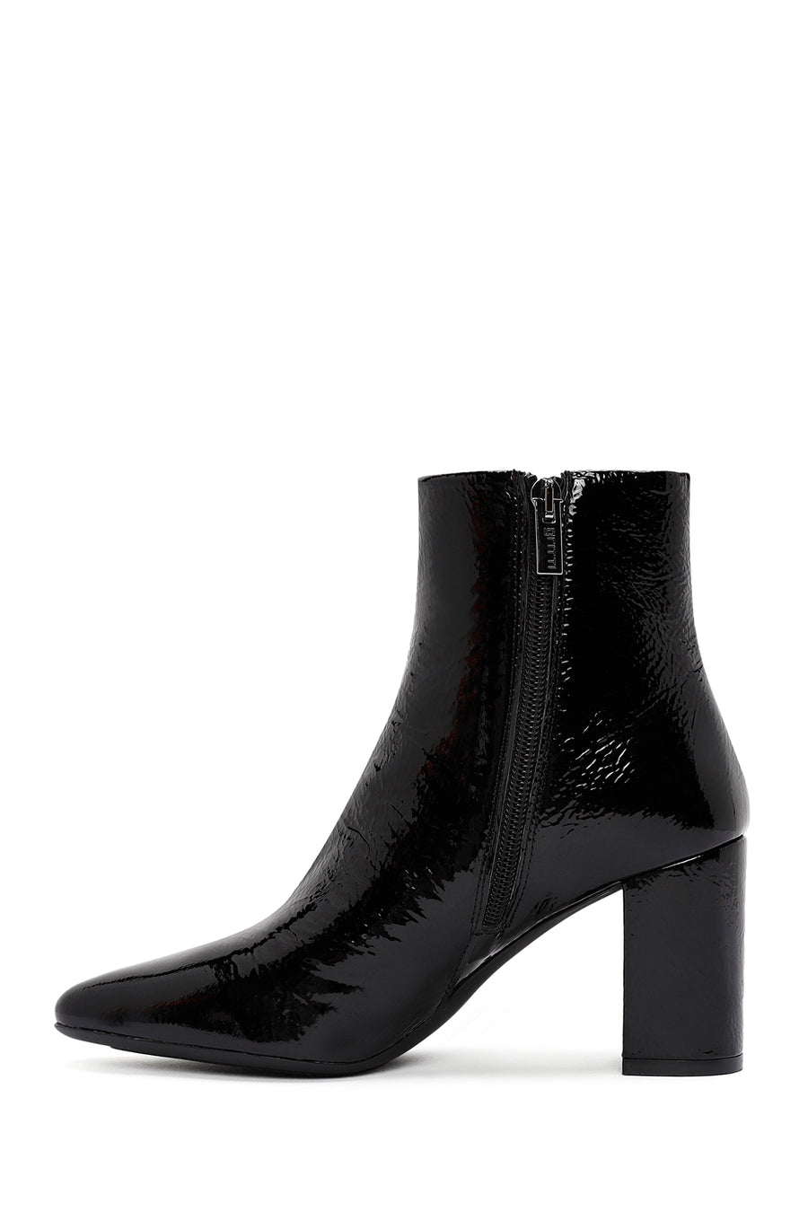 Derimod Gritti Woman Black Zippered Thick Heel Patent Leather Leather Boat