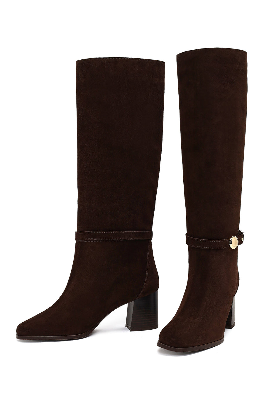 Women's Brown Buckled Suede Leather Boot