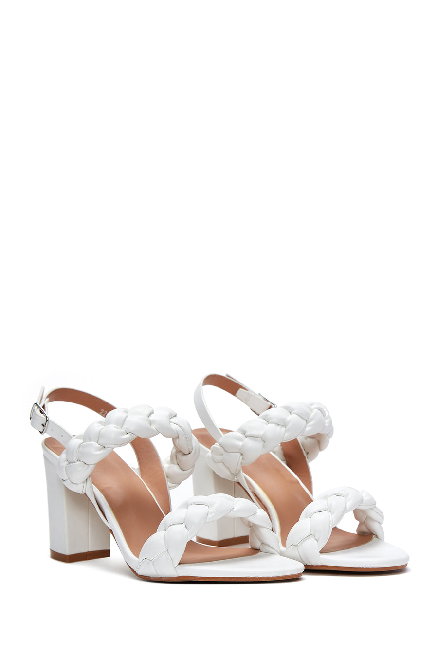 Women's White Thick Heeled Sandals