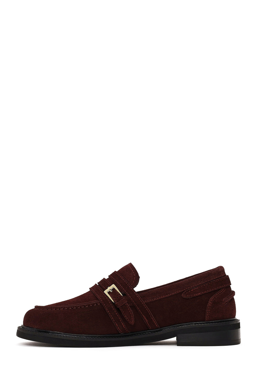Kadın Bordo Tokalı Süet Deri Maskülen Loafer