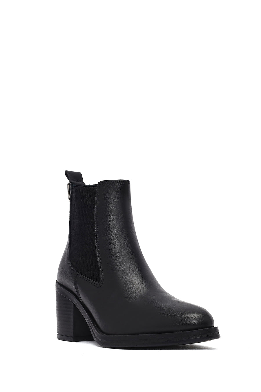 Woman Black Thick-Heeled Leather Cowboy Boots