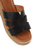 Woman Black Wedge Heeled Leather Slipper | Derimod