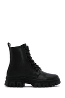 Women's Black Lace-Up Zipper Detailed Combat Boots | Derimod