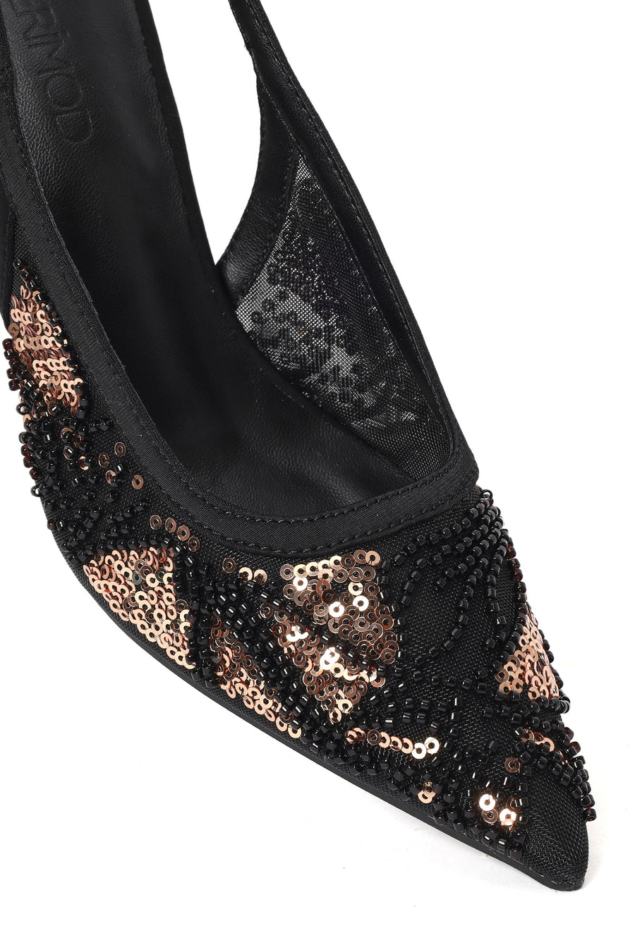 Woman Black Backless Sequin-Patterned Stiletto-Heel Shoes