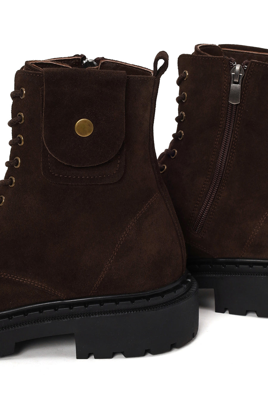 Male Brown Zip Closure Thick-Soled Suede Combat Boots