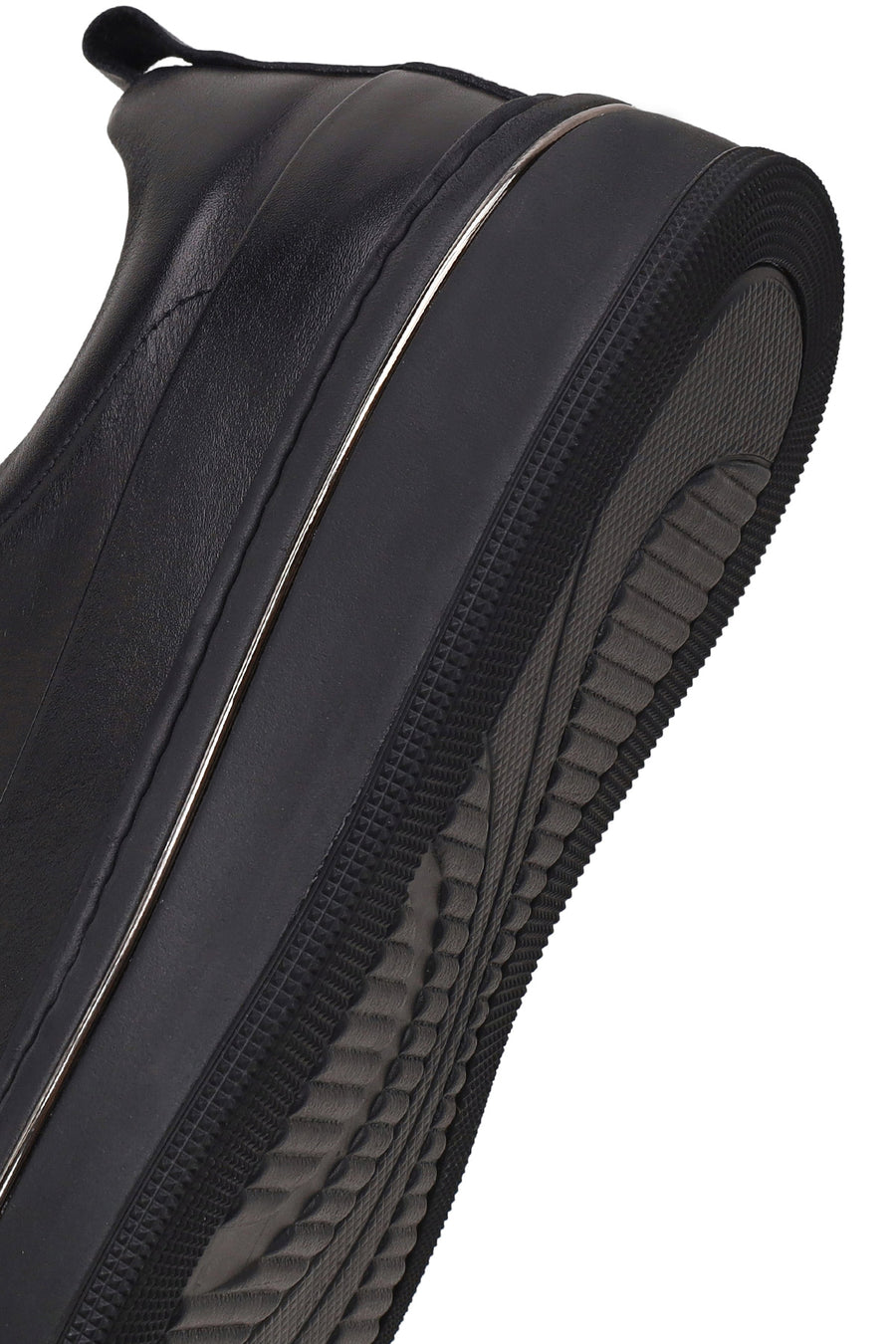 Erkek Siyah Bağcıklı Kalın Tabanlı Deri Sneaker