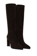 Woman Brown Zip Closure Heeled Suede Boot | Derimod