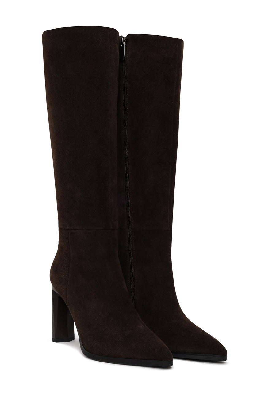 Woman Brown Zip Closure Heeled Suede Boot