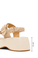 Women's Beige Double Buckle Thick-Soled Braided Sandals | Derimod