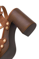 Woman Brown Ankle-Buckle Chunky-Heel Suede Sandal | Derimod