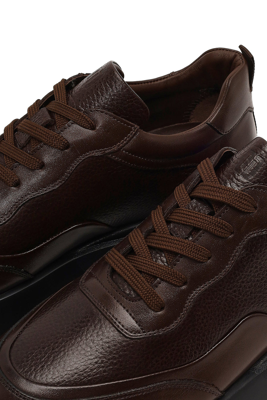 Men's Brown Lace-Up Thick-Soled Leather Sneaker