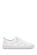 Woman White Lace-Up Patterned Leather Comfort Shoes | Derimod