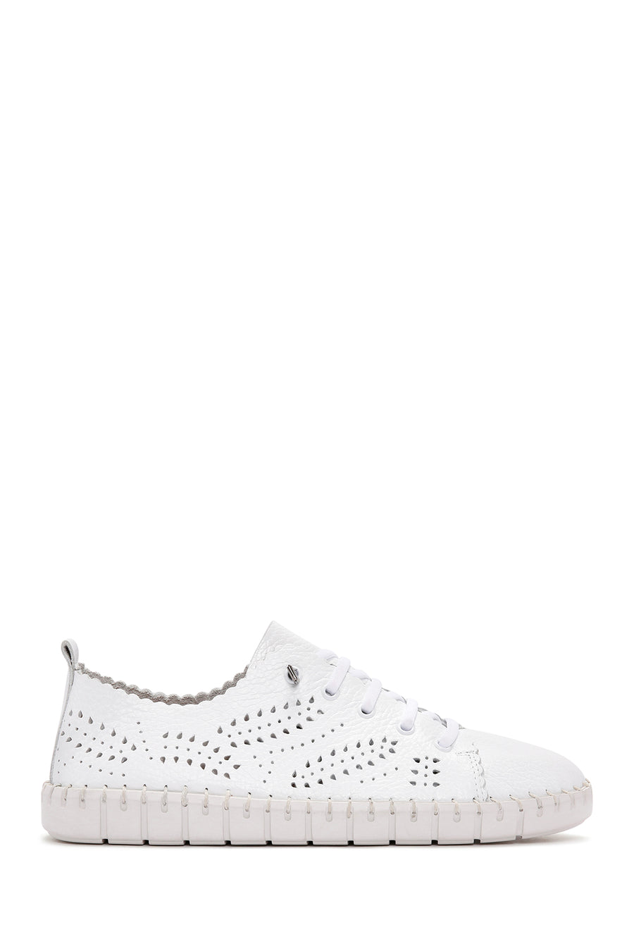 Woman White Lace-Up Patterned Leather Comfort Shoes 26PFD5002FT | Derimod