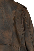 Newage Woman Brown Slim-Fit Biker Leather Jacket | Derimod