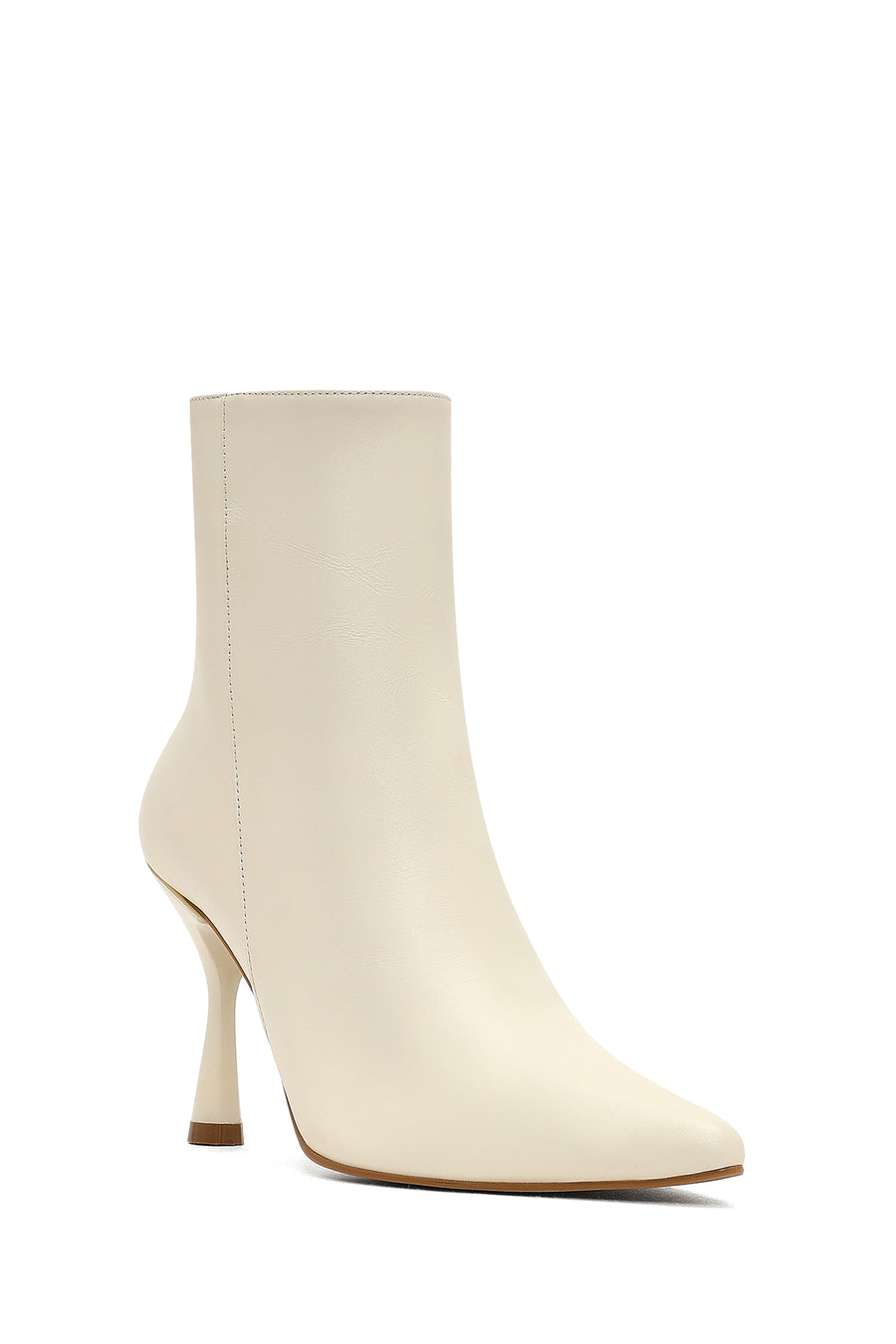 Woman Cream Zippered Thin Heel Leather Boat