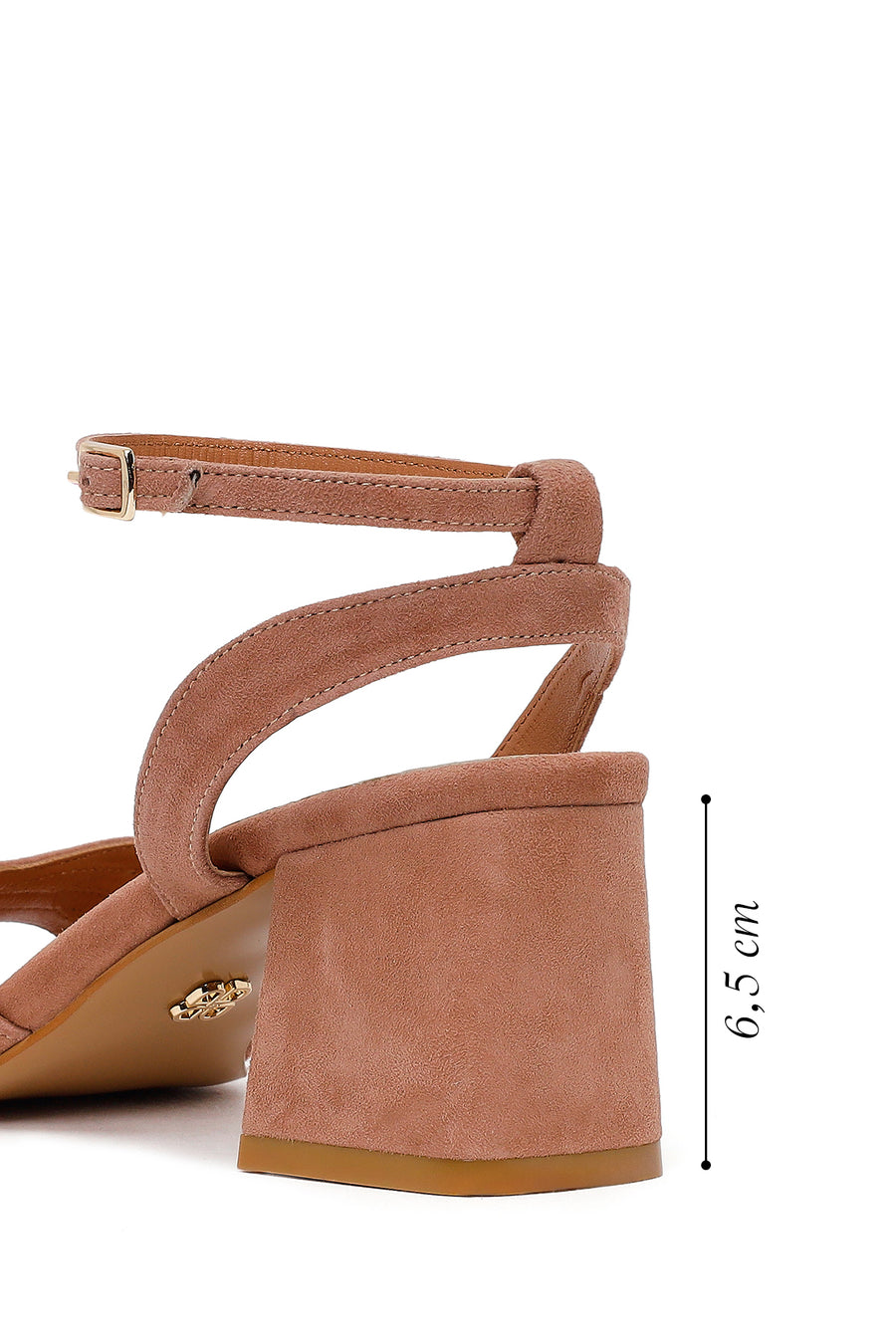 Woman Mink Ankle-Buckle Chunky-Heel Suede Leather Sandals